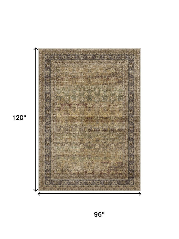 HomeRoots 8' Floral Medallion Area Rug in Brown, Beige, and Green - Washable, Durable, and Non-Slip Design 9' X 12' 714288