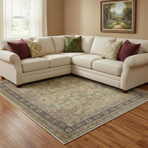 HomeRoots 8' Floral Medallion Area Rug in Brown, Beige, and Green - Washable, Durable, and Non-Slip Design 9' X 12' 714288