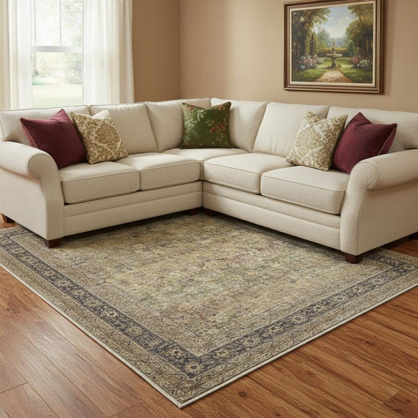HomeRoots 8' Floral Medallion Area Rug in Brown, Beige, and Green - Washable, Durable, and Non-Slip Design 9' X 12' 714288