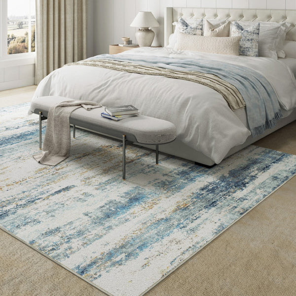 HomeRoots 6' Blue, Red, and Gray Abstract Area Rug – Durable, Washable, and Stylish for Any Room Decor 6' X 9' 714291