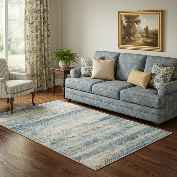 HomeRoots 6' Blue, Red, and Gray Abstract Area Rug – Durable, Washable, and Stylish for Any Room Decor 6' X 9' 714291