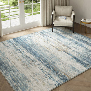 HomeRoots 6' Blue, Red, and Gray Abstract Area Rug – Durable, Washable, and Stylish for Any Room Decor 8' X 10' 714292
