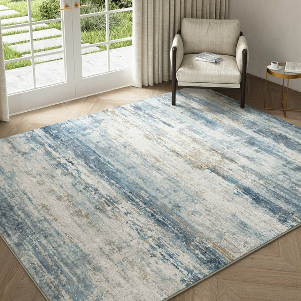 HomeRoots 6' Blue, Red, and Gray Abstract Area Rug – Durable, Washable, and Stylish for Any Room Decor 8' X 10' 714292