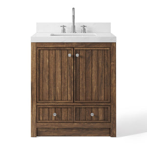 HomeRoots 36" Brown Wood Freestanding Bathroom Vanity with Quartz Countertop, Elegant Storage & Soft-Close Design 714295