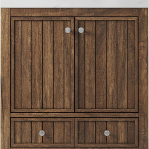 HomeRoots 36" Brown Wood Freestanding Bathroom Vanity with Quartz Countertop, Elegant Storage & Soft-Close Design 714295