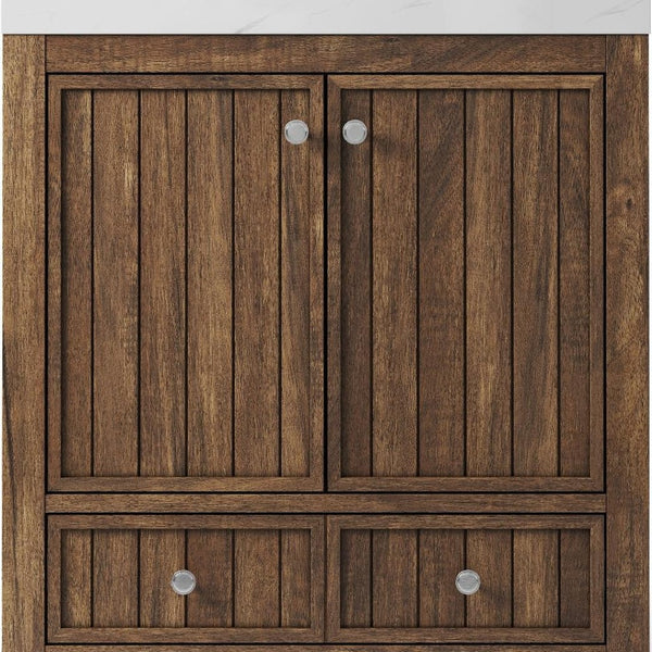 HomeRoots 36" Brown Wood Freestanding Bathroom Vanity with Quartz Countertop, Elegant Storage & Soft-Close Design 714295