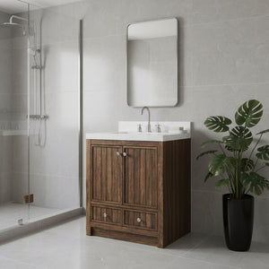 HomeRoots 36" Brown Wood Freestanding Bathroom Vanity with Quartz Countertop, Elegant Storage & Soft-Close Design 714295