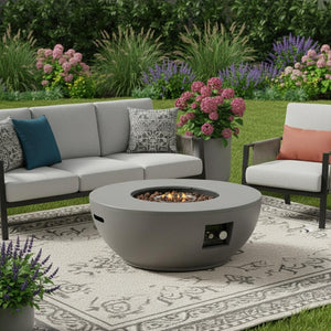 HomeRoots 65000 BTU 52" Antiqued White Propane Fire Pit Table with Cover – Perfect for Outdoor Gatherings! 714299