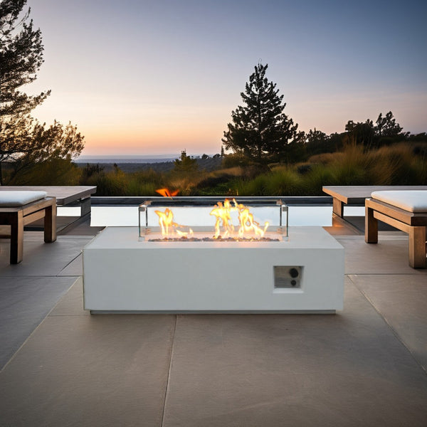 HomeRoots 40000 BTU Gray Concrete Propane Fire Pit Table - Modern Outdoor Heating with Cover & Safety Features 714300