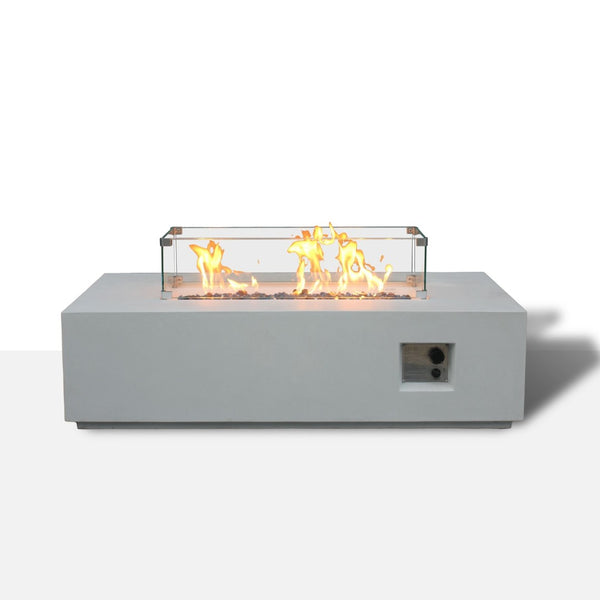 HomeRoots 40000 BTU Gray Concrete Propane Fire Pit Table - Modern Outdoor Heating with Cover & Safety Features 714300