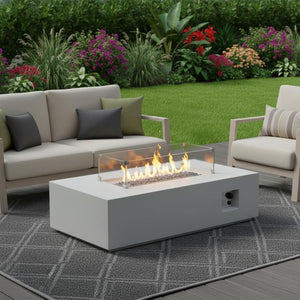 HomeRoots 40000 BTU Gray Concrete Propane Fire Pit Table - Modern Outdoor Heating with Cover & Safety Features 714300