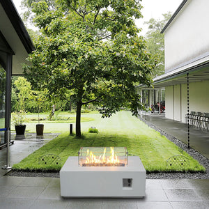HomeRoots 40000 BTU Gray Concrete Propane Fire Pit Table - Modern Outdoor Heating with Cover & Safety Features 714300