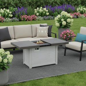 HomeRoots 30000 BTU Light Gray Magnesium Oxide Propane Fire Pit Table with Cover for Cozy Outdoor Evenings 714303
