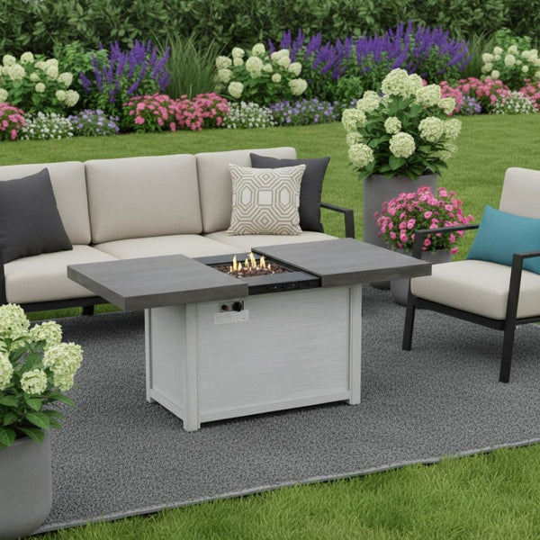 HomeRoots 30000 BTU Light Gray Magnesium Oxide Propane Fire Pit Table with Cover for Cozy Outdoor Evenings 714303