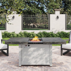 HomeRoots 30000 BTU Light Gray Magnesium Oxide Propane Fire Pit Table with Cover for Cozy Outdoor Evenings 714303