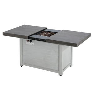 HomeRoots 30000 BTU Light Gray Magnesium Oxide Propane Fire Pit Table with Cover for Cozy Outdoor Evenings 714303