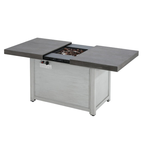 HomeRoots 30000 BTU Light Gray Magnesium Oxide Propane Fire Pit Table with Cover for Cozy Outdoor Evenings 714303
