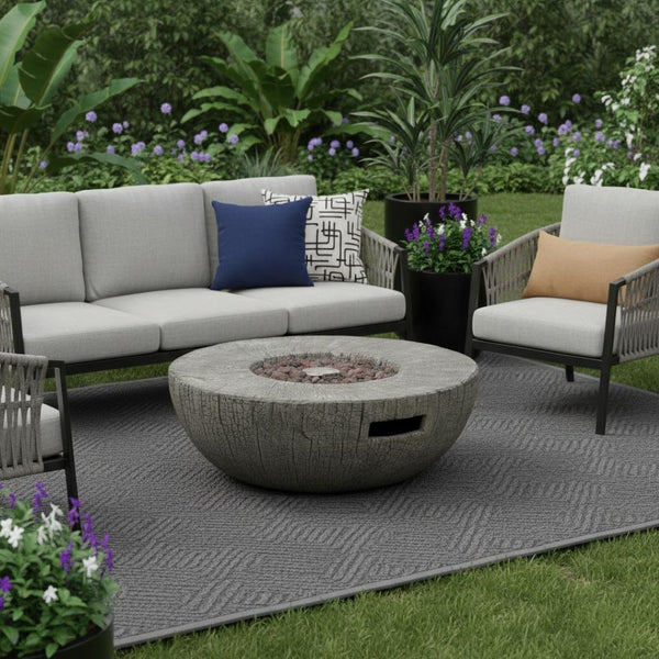 HomeRoots 40000 BTU 28" Gray Steel Propane Round Fire Pit Table - Stylish, High-Heat, Easy-Clean Outdoor Centerpiece 714304