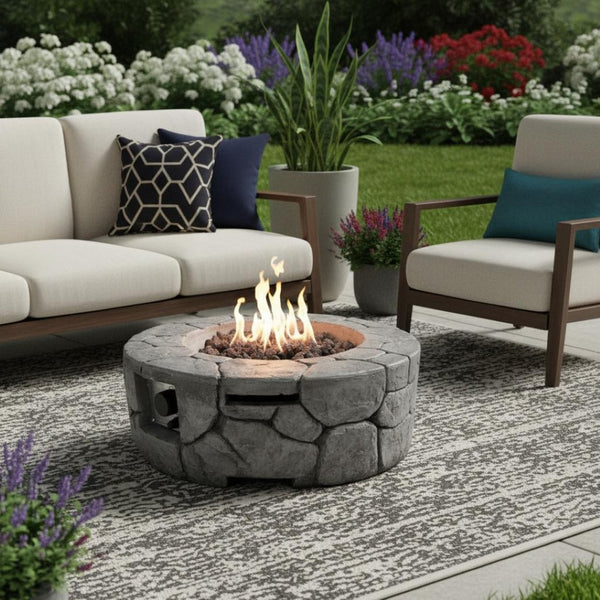 HomeRoots 50000 BTU Gray Steel Propane Fire Pit Table - Stylish, Durable, Weather-Proof for Outdoor Comfort 714305