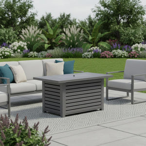 HomeRoots 50000 BTU Rectangular Gray Steel Propane Fire Pit Table - Stylish, Durable, and Perfect for Outdoor Gatherings 714306