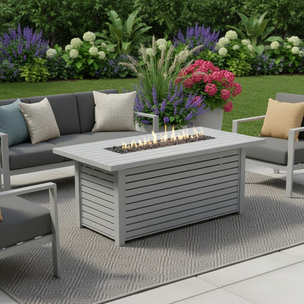 HomeRoots 50000 BTU Rectangular Gray Steel Propane Fire Pit Table - Stylish, Durable, and Perfect for Outdoor Gatherings 714306