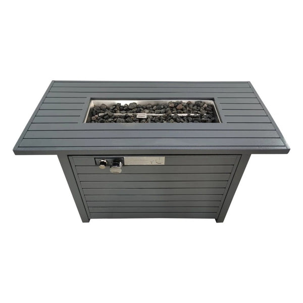 HomeRoots 40000 BTU Gray Steel Propane Fire Pit Table - Adjustable Flame, Durable, Modern Design & Cover 714307