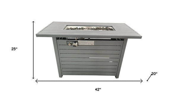 HomeRoots 40000 BTU Gray Steel Propane Fire Pit Table - Adjustable Flame, Durable, Modern Design & Cover 714307