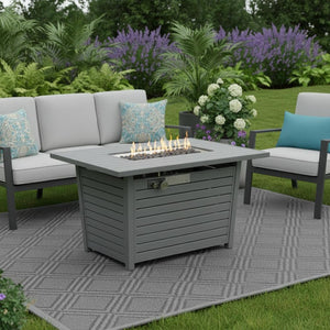 HomeRoots 40000 BTU Gray Steel Propane Fire Pit Table - Adjustable Flame, Durable, Modern Design & Cover 714307