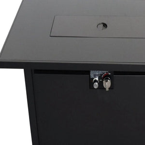 HomeRoots 40000 BTU Rectangular Propane Fire Pit Table - Modern Black Steel, Adjustable Flame & Cover Included 714309