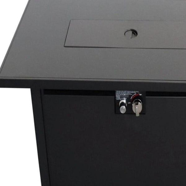 HomeRoots 40000 BTU Rectangular Propane Fire Pit Table - Modern Black Steel, Adjustable Flame & Cover Included 714309