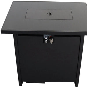HomeRoots 40000 BTU Rectangular Propane Fire Pit Table - Modern Black Steel, Adjustable Flame & Cover Included 714309