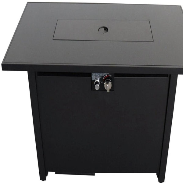 HomeRoots 40000 BTU Rectangular Propane Fire Pit Table - Modern Black Steel, Adjustable Flame & Cover Included 714309