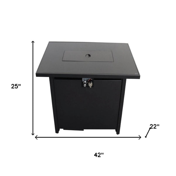 HomeRoots 40000 BTU Rectangular Propane Fire Pit Table - Modern Black Steel, Adjustable Flame & Cover Included 714309