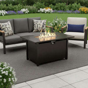 HomeRoots 40000 BTU Rectangular Propane Fire Pit Table - Modern Black Steel, Adjustable Flame & Cover Included 714309