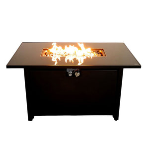 HomeRoots 40000 BTU Rectangular Propane Fire Pit Table - Modern Black Steel, Adjustable Flame & Cover Included 714309