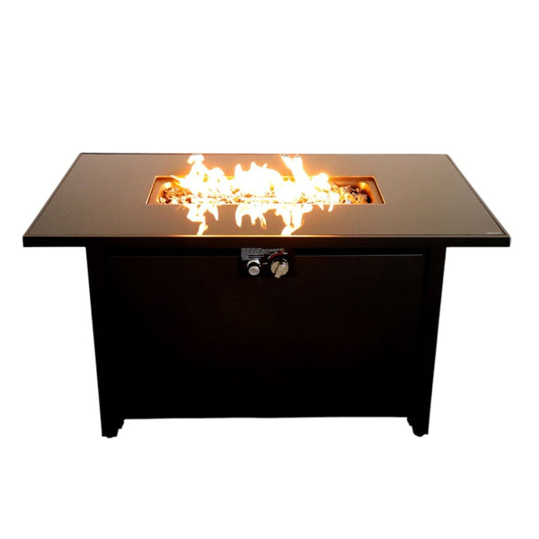 HomeRoots 40000 BTU Rectangular Propane Fire Pit Table - Modern Black Steel, Adjustable Flame & Cover Included 714309