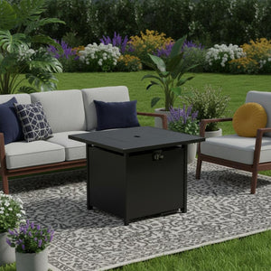 HomeRoots 40000 BTU Modern Black Steel Propane Fire Pit Table - Stylish, Adjustable Heat with Cover Included 714310