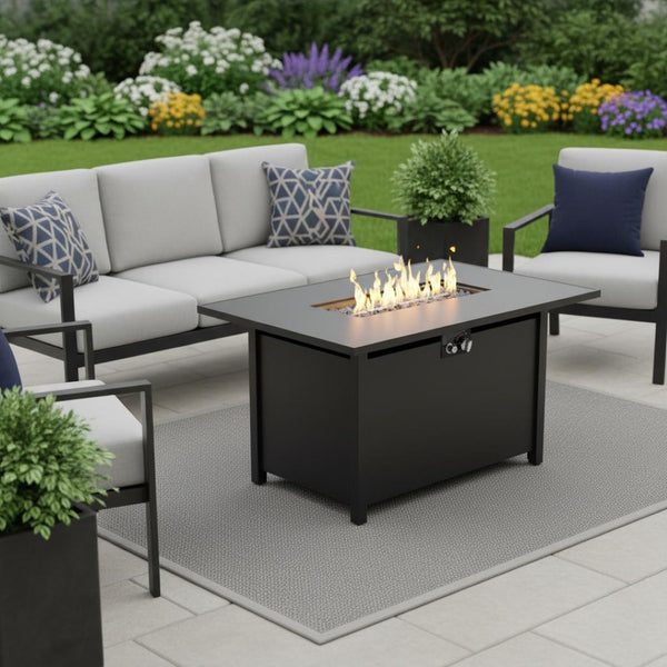 HomeRoots 40000 BTU Modern Black Steel Propane Fire Pit Table - Stylish, Adjustable Heat with Cover Included 714310