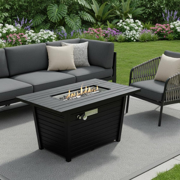 HomeRoots 50000 BTU 42" Gray Steel Propane Fire Pit Table - Stylish Design for Year-Round Outdoor Gatherings 714311
