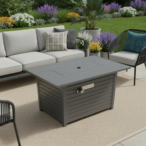 HomeRoots 50000 BTU Gray Steel Propane Fire Pit Table with Cover – Stylish Outdoor Heating & Cozy Gatherings 714312