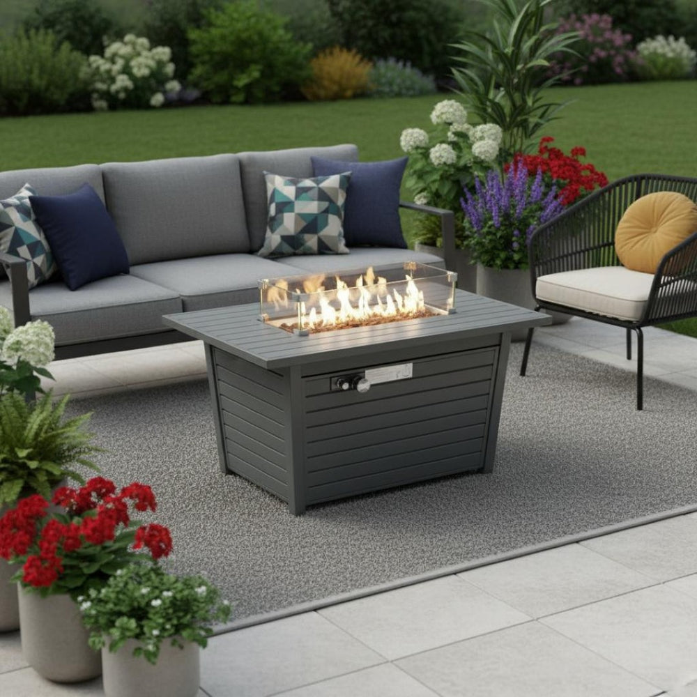 HomeRoots 50000 BTU Black Steel Square Propane Fire Pit Table – Durable, Stylish, and Perfect for Outdoor Gatherings! 714313