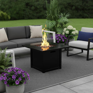 HomeRoots 50000 BTU Black Steel Propane Fire Pit Table with Cover - Stylish, Durable, and Adjustable Flame Control 714314