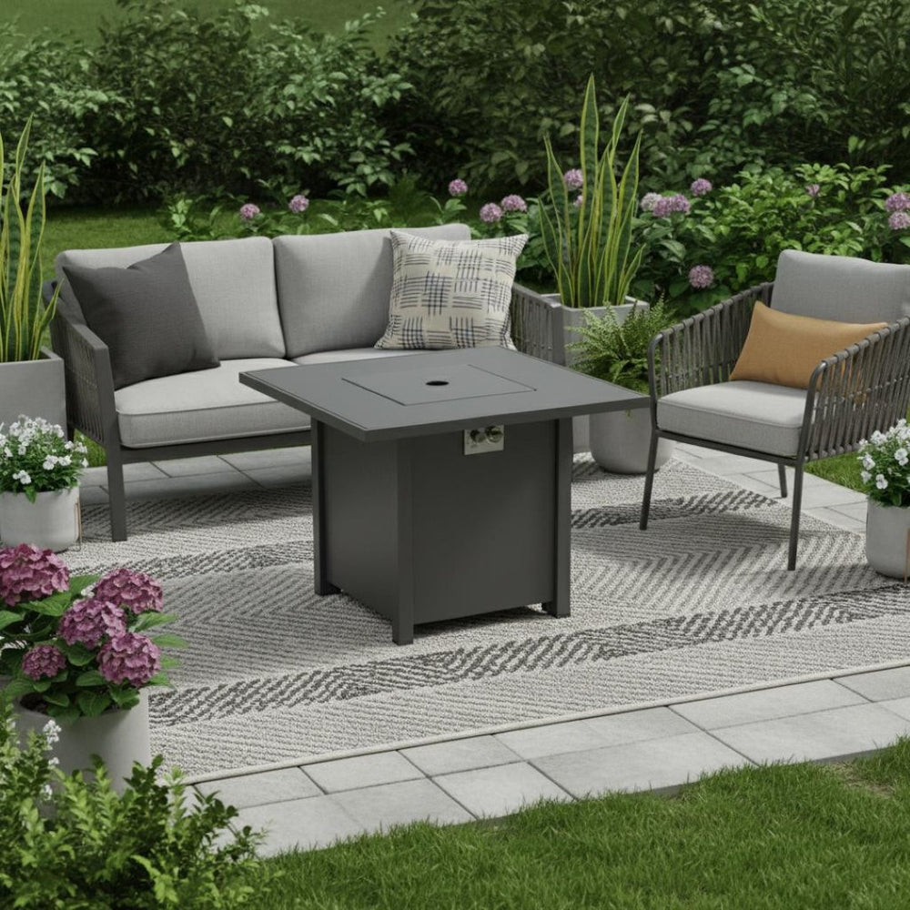 HomeRoots 50000 BTU Black Steel Propane Fire Pit Table - Stylish, Adjustable Flame for Cozy Outdoor Gatherings 714315