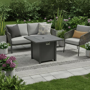 HomeRoots 50000 BTU Black Steel Propane Fire Pit Table - Stylish, Adjustable Flame for Cozy Outdoor Gatherings 714315