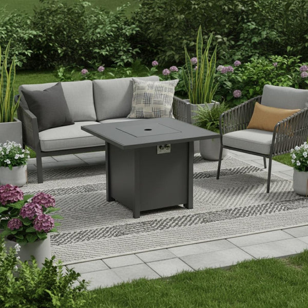 HomeRoots 50000 BTU Black Steel Propane Fire Pit Table - Stylish, Adjustable Flame for Cozy Outdoor Gatherings 714315