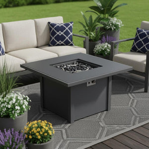 HomeRoots 50000 BTU Black Steel Propane Fire Pit Table - Stylish, Adjustable Flame for Cozy Outdoor Gatherings 714315