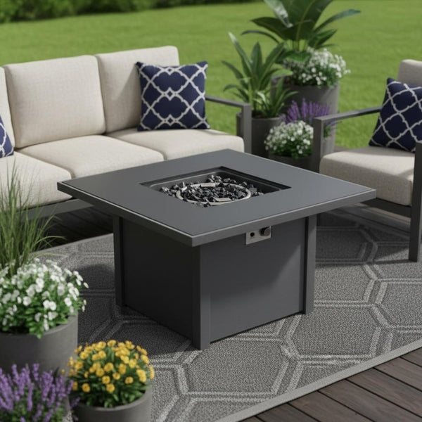 HomeRoots 50000 BTU Black Steel Propane Fire Pit Table - Stylish, Adjustable Flame for Cozy Outdoor Gatherings 714315