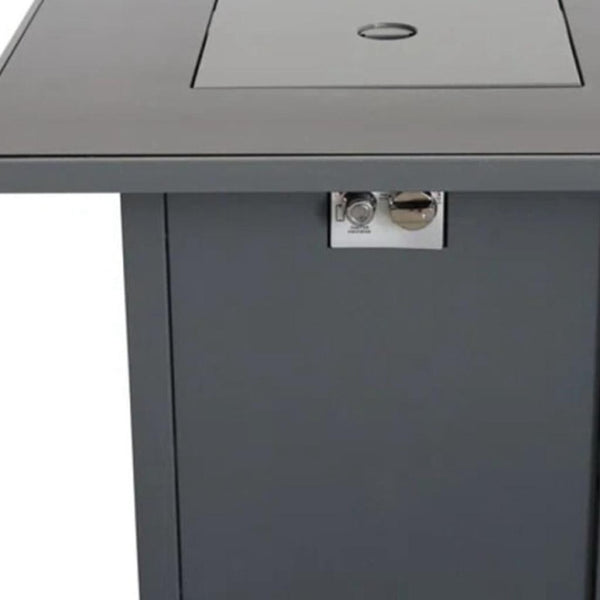 HomeRoots 50000 BTU Black Steel Square Propane Fire Pit Table with Spark Screen & Weather Cover for Patios 714316