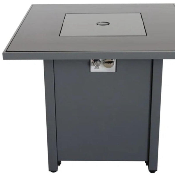 HomeRoots 50000 BTU Black Steel Square Propane Fire Pit Table with Spark Screen & Weather Cover for Patios 714316