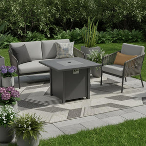 HomeRoots 50000 BTU Black Steel Square Propane Fire Pit Table with Spark Screen & Weather Cover for Patios 714316